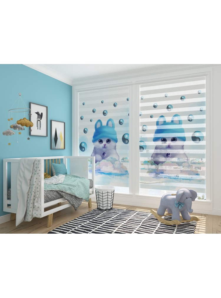 ZEBRA PERDE MAVİ YAVRU KEDİ MODELİ